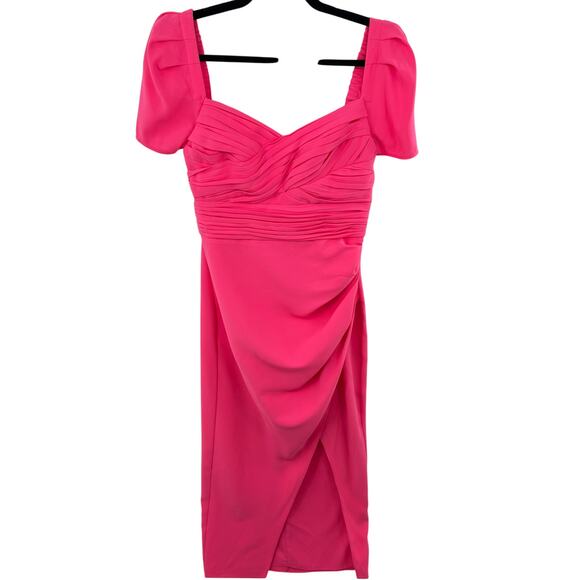 Self-Portrait Iris Pleated Sleeve Pink Criss-Cross Bodice Midi Dress 6 Crepe - Picture 5 of 16